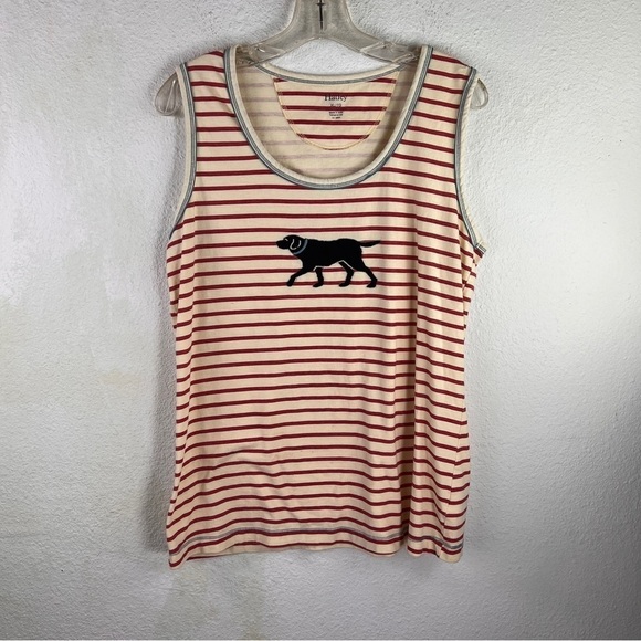 HATLEY Black Lab Dog Striped Tank Top. Red & White w/blue topstitching. Size XL - Picture 1 of 8